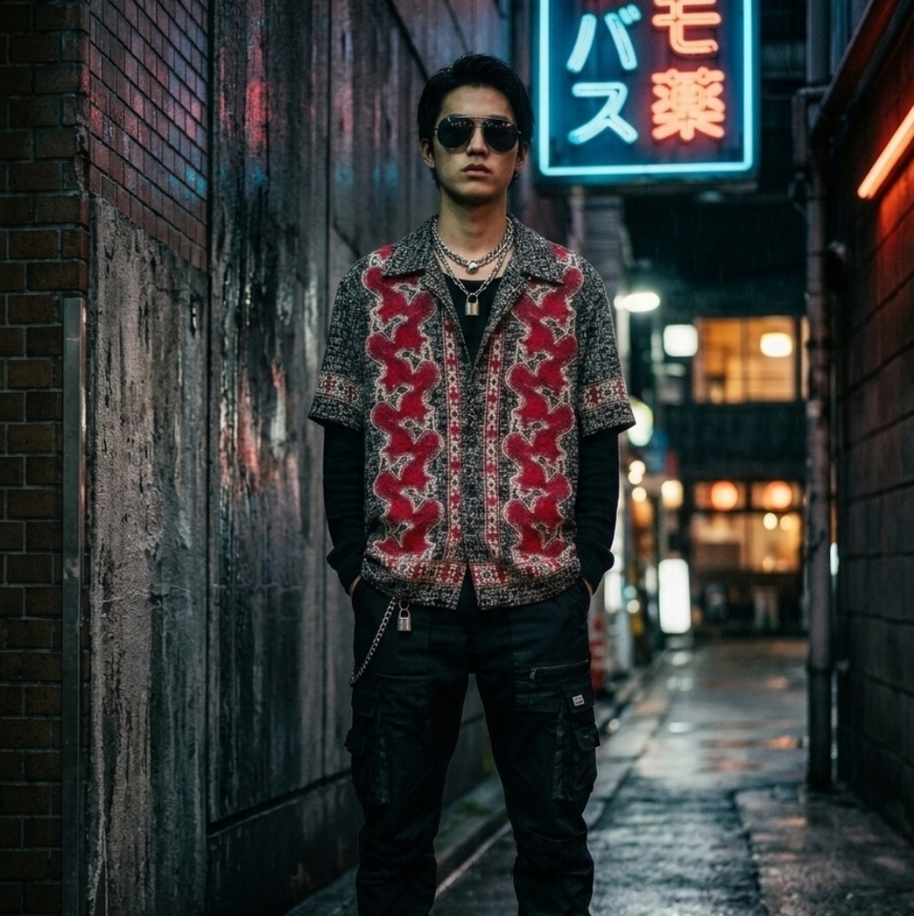 Rare Authentic Japanese Button Up Shirt Dragon Red Black Y2K Streetwear Gothic
